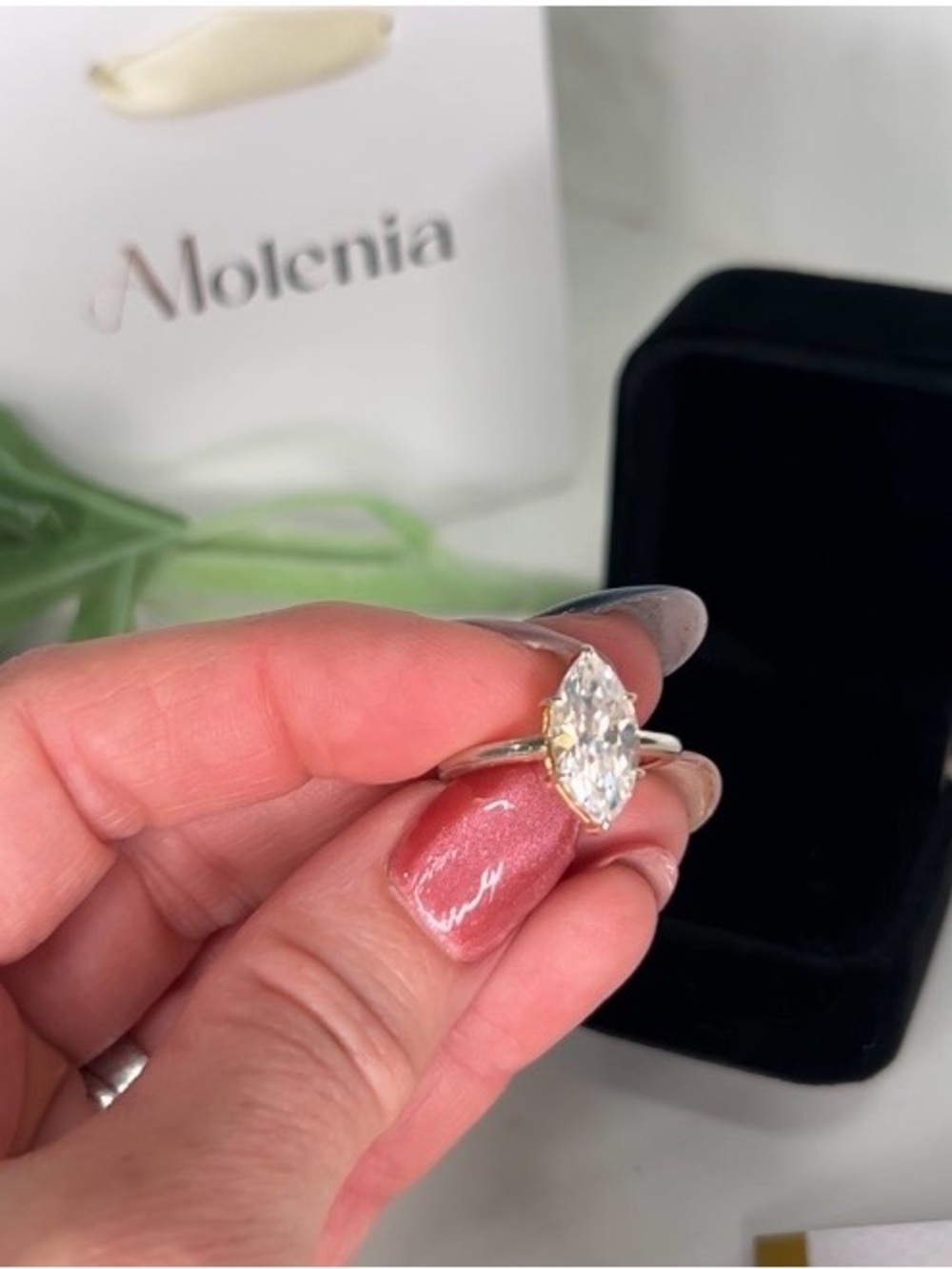 3CT Marquise-Cut Moissanite Solitaire 14K gold plating - Picture 5 of 7
